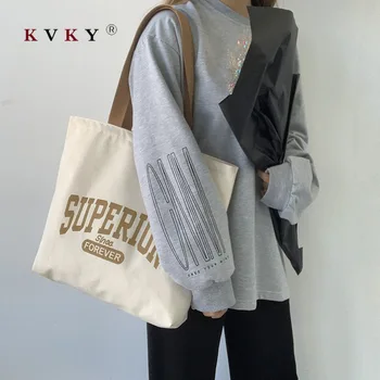 

2020 New Women's Canvas Single Shoulder Large Capacity Travel Yoga Letter Retro Japanese Student School Bag Beach Bags Shopper