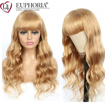 

Honey Blonde 27 30 Brazilian Body Wave Remy Human Hair Wigs With Bangs Full Machine Made 33 Burg Red 99J Wigs 16-28Inch EUPHORIA