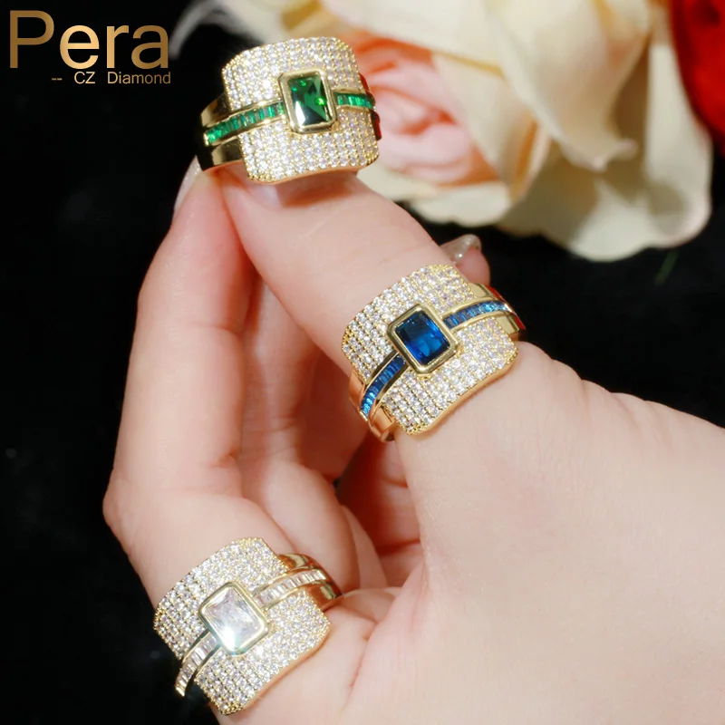 Pera Свадебный бренд желтое золото нигерийский дизайнер ювелирных изделий большой полный тротуарной кубического циркония Обручальные кольца для Дубай женщин R120