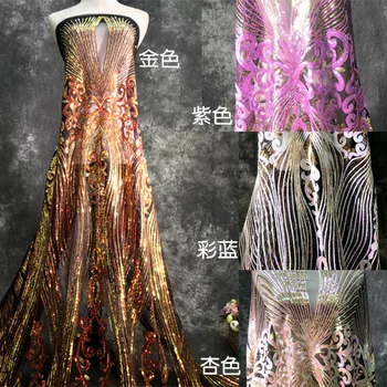 

LASUI 1Yard High-end New Heavy industry golden illusion love flower mesh embroidery lace dress garment fabric X0704