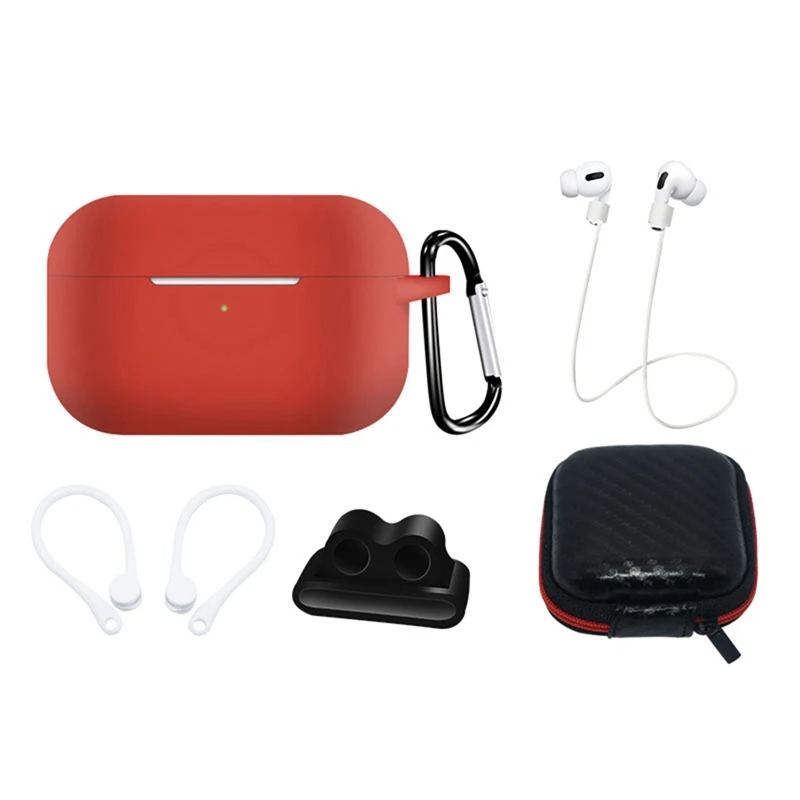 Силиконовый чехол для Airpods pro, защитный чехол для наушников, аксессуары для Apple, беспроводные bluetooth-наушники, комплект из 5 предметов - Цвет: RD