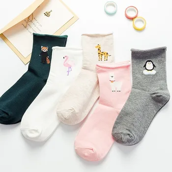 

Women Soft Sock Cartoon Ladies Animal Printing Socks Woman Crew Casual Cotton Sox Girl Spring Fashion Trendy Flamingos Skarpetki