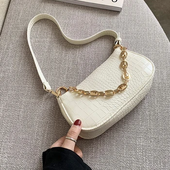 

Fashion Crocodile Pattern Baguette bags MINI PU Leather Shoulder Bags For Women Chain Designer Luxury Handbag Female Travel Tote