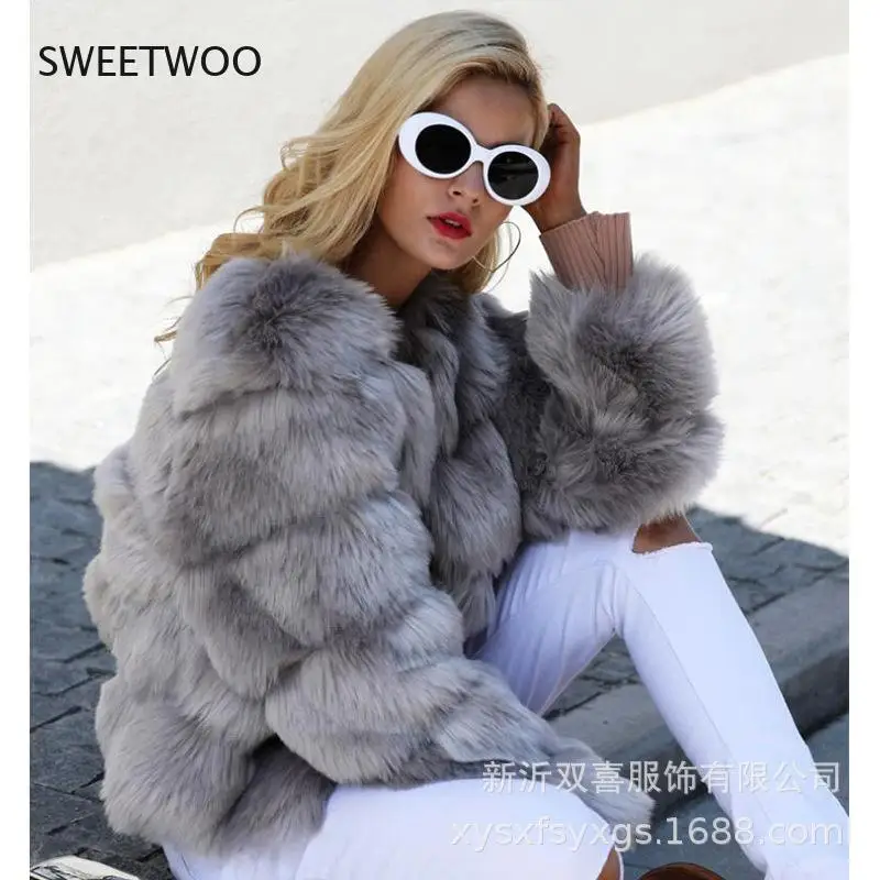 Vintage Fluffy Faux Fur Coat Women Short Furry Fake Fur Winter Outerwear Pink Coat 2021 Autumn Casual Party Overcoat
