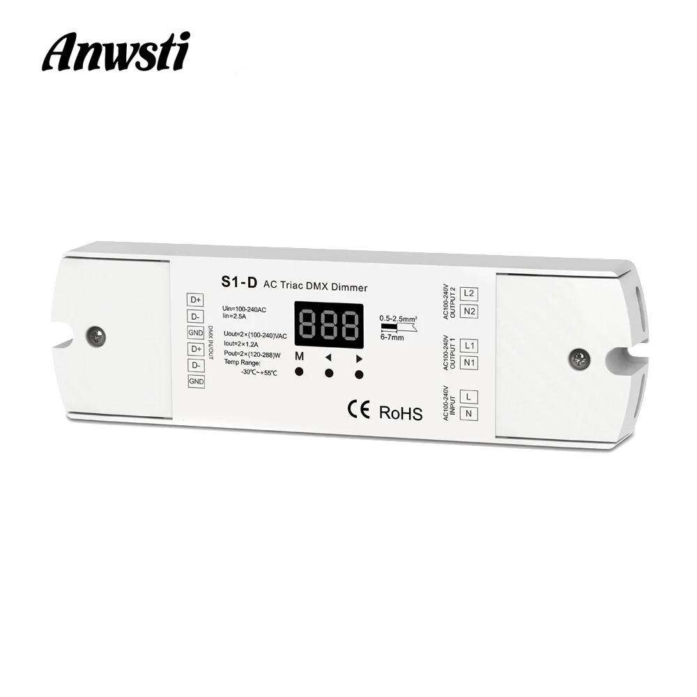 

Triac LED Dimmer 220V 230V 110V AC 2 Channel DMX512 Controller Dimmable Dual channel LED Bulb Lamp DMX Triac Dimmer Switch S1-D
