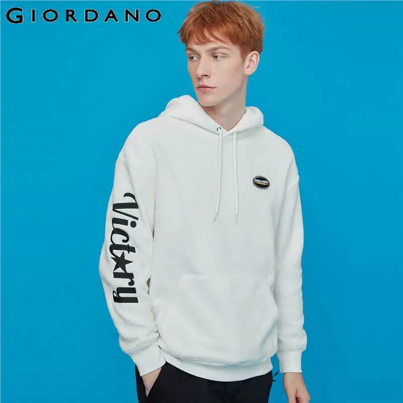 Giordano/мужские свитшоты с графической флисовой подкладкой, Kanga Pocket HoodieWarm, полиэстер, слегка толстые, свободные, Sudadera Hombre 01099871