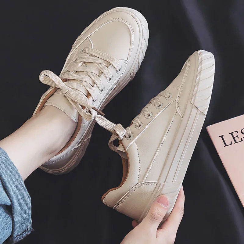 White Shoes Sneakers Beige Comfort Fashion Women Girls School Student Unisex