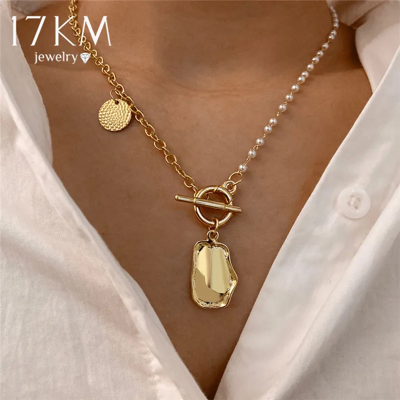 Fashion Asymmetric Gold Pearl Beads Necklace For Women Vintage Irregular Coin Pendant Necklaces 2021 Trend Jewelry | Украшения и