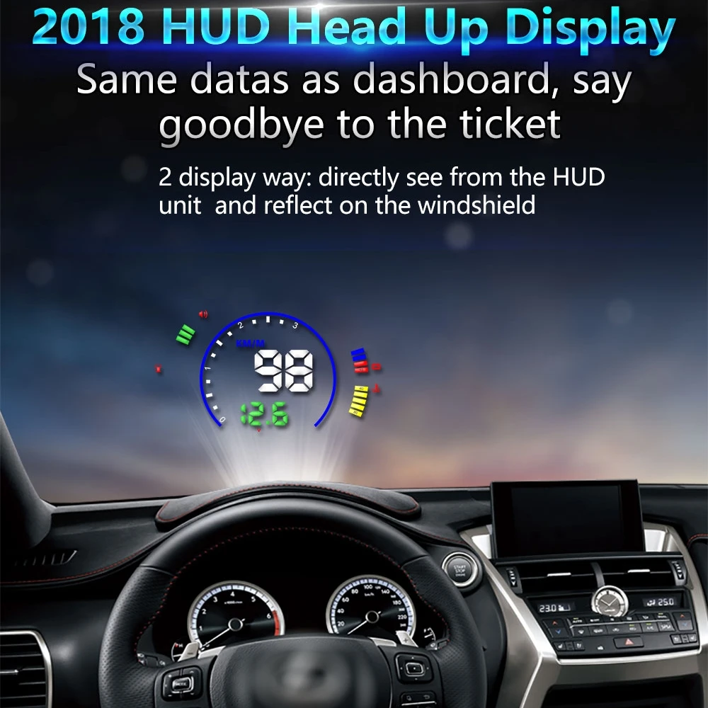 Автомобильный HUD Head Up Display Проектор OBD2 Авто Цифровой Спидометр Сигнализация Температуры Воды 5.8 Дюймов Универсальный Проектор Лобового Стекла