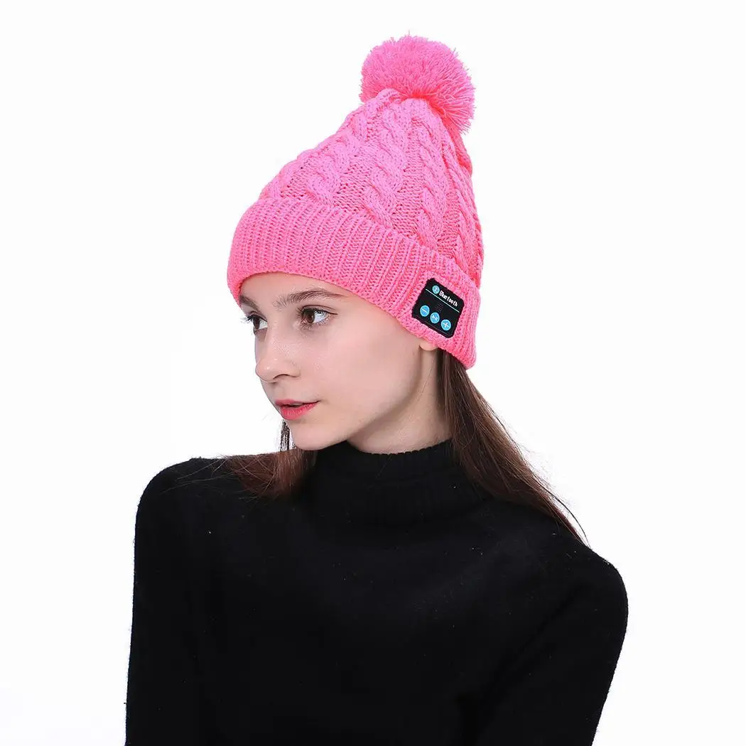 pink Портативные беспроводные наушники Bluetooth Handsfree музыкальные наушники зимняя теплая вязаная шапка Bluetooth гарнитура Шапка розовая для женщин - Цвет: pink
