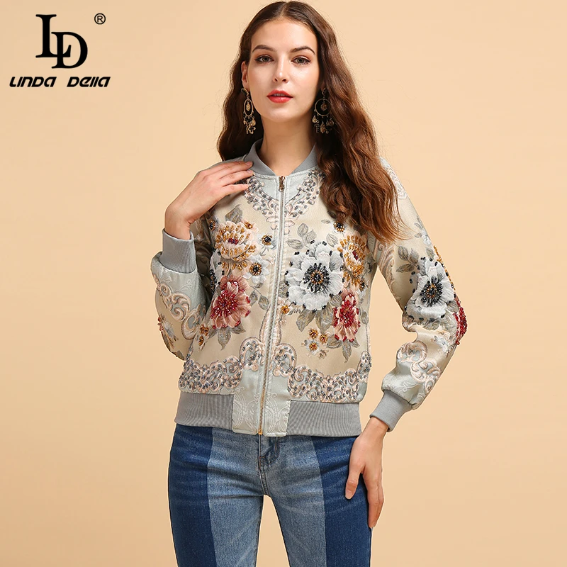 price cut  LD LINDA DELLA Fashion Runway Autumn Winter Jackets Women's Long Sleeve Gorgeous Beading Jacquard E