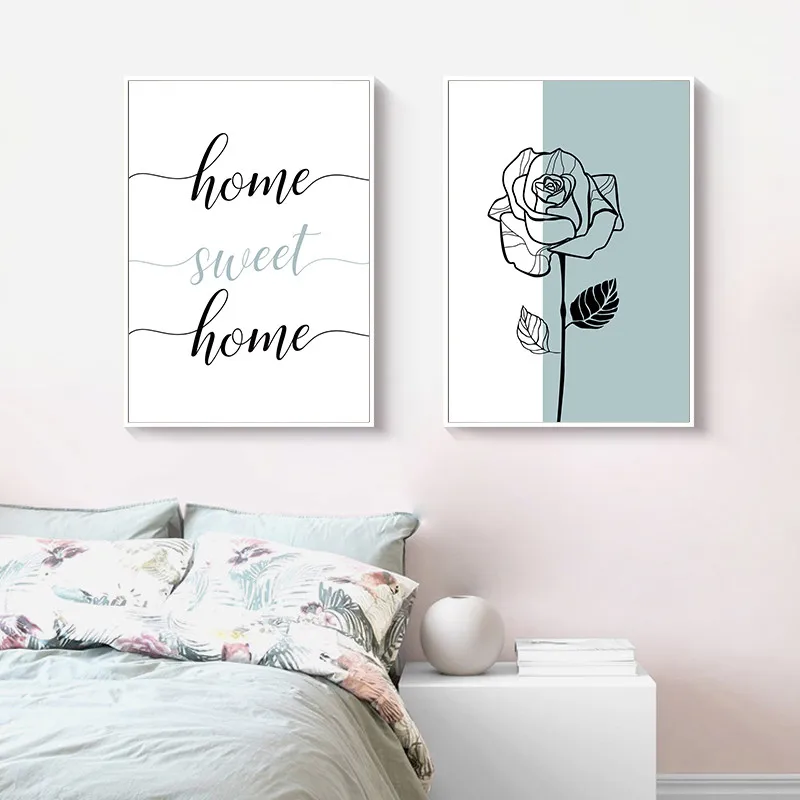 Nordic-Home-Sweet-Home-Quote-Poster-Canvas-Paintings-Rose-Flower-Wall-Art-Paintings-Pictures-for-Living