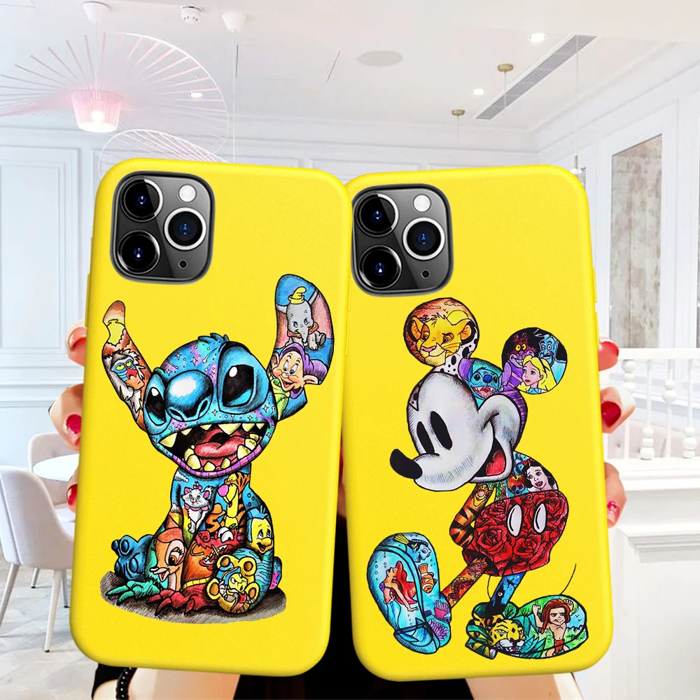

for Funda iPhone 11 Pro Case 6 6S 7 8 Plus X XS Max XR Tattoo Cartoon Cover Soft silicone tpu yellow Minnie Mouse Stitch coque