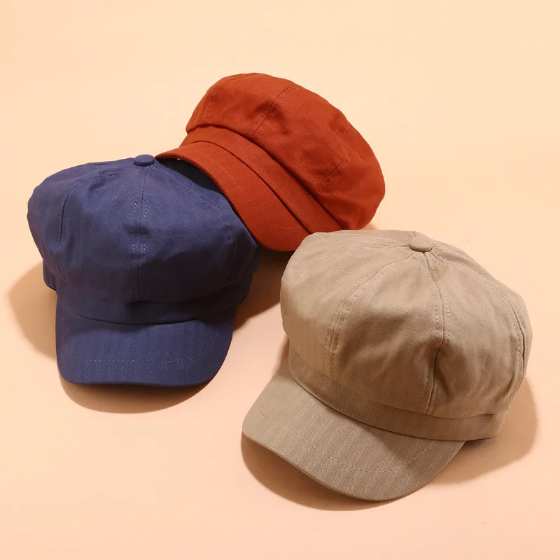 Хлопоковый берет шапки кепки для женщин модная гладкая шляпа зима осень винтажная восьмиугольная кепка шапки для девочек Однотонные малярные шляпы