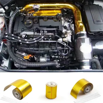 

1pc 5cm*500cm Thermal exhaust Tape Air Intake Heat Insulation Shield Wrap Reflective Heat Barrier Self Adhesive Tape gold silver