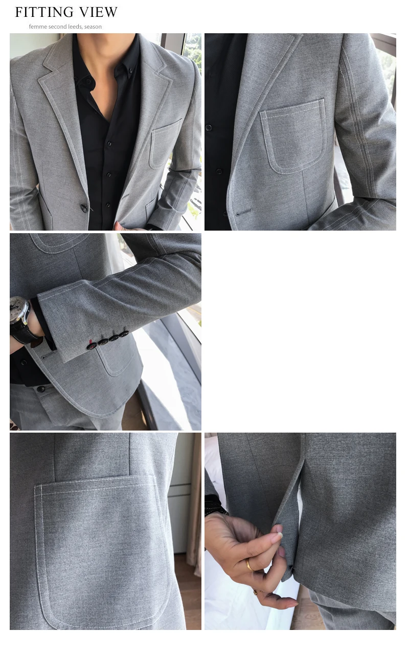 Autumn New Men's Slim Fashion Suit Men's Hair Stylist Korean Version of The Personality Line Trend Business Casual BlazersQX1293