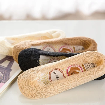 

Womens Cotton Lace Antiskid Invisible Liner Socks Elastic Comfy Female Summer Spring Ankle Boat Low Cut Short Socks