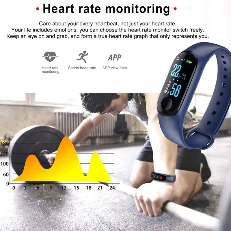 Wearable Waterproof Bluetooth Smart Band Watch Bracelet Wristband Color Screen Fitness Tracker Blood Pressure