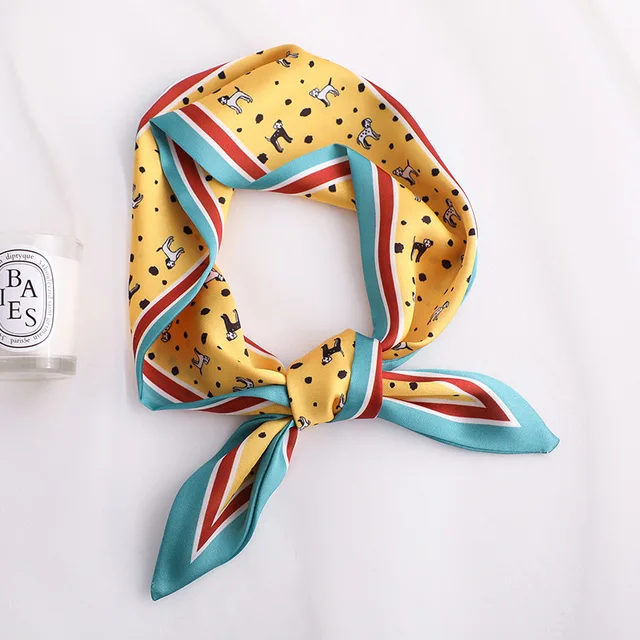 Sweet Love Print Women Small Silk Scarf Handle Bag Ribbons Female Head Scarves Sharp angle Green 90*10cm 4