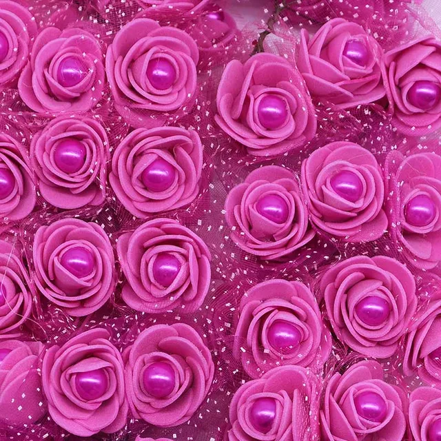 12pcs/lot 3cm Foam Mini Roses Pearl Bead Rose Artificial Flowers DIY Crafts for Wedding Decoration Bouquet Scrapbooking Supplies F05