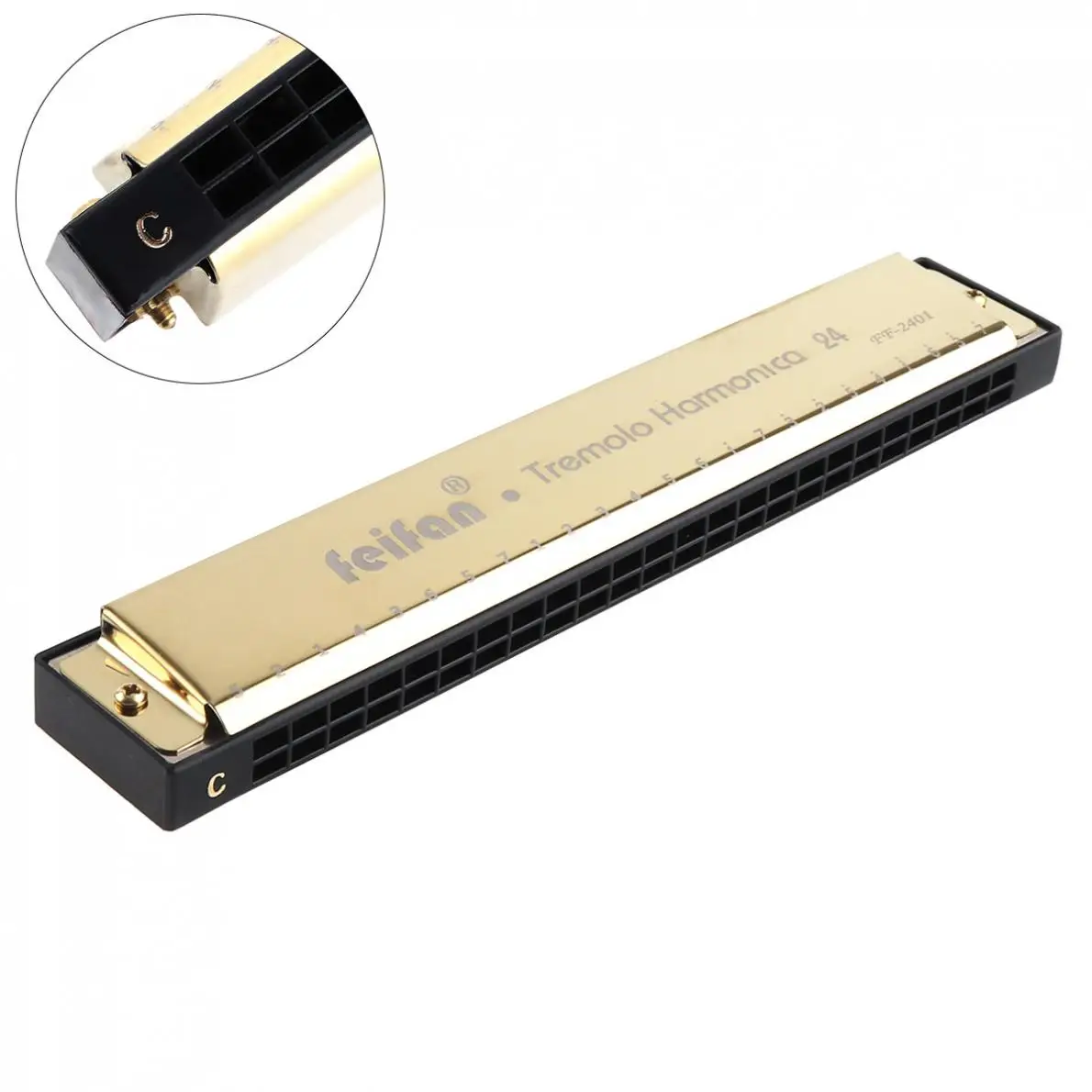 

Harmonica Gold 24 Holes 8K Titanium Harmonica Tremolo Tone KeyC Harp Mouth Organ Musical Instruments