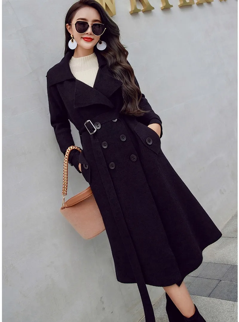 Solid Loose Women Long Double-faced cashmere Coat Fashion Casual Warm Women's Woolen Jacket Double Breasted Coat