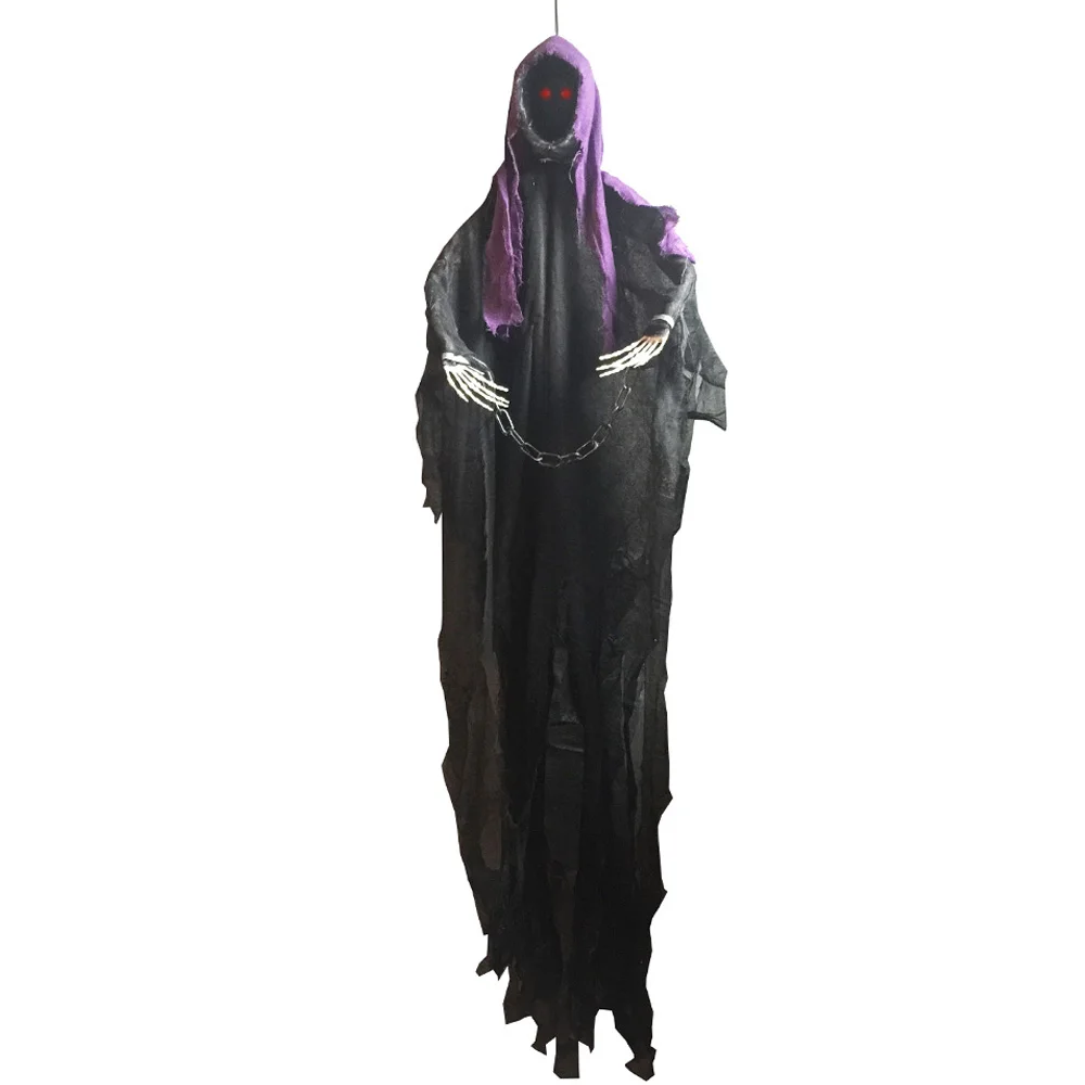 Light up Eyes Hanging Black Face Ghost Haunted House Escape Horror props Halloween Decorations 2