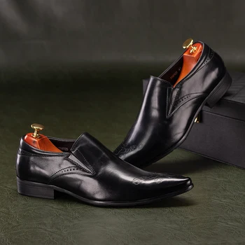 

ZGZJYWM Fashion Breathable Handmade Business Black Casual Genuine Leather Pointed Toe Oxford Dress Wedding Men Shoes