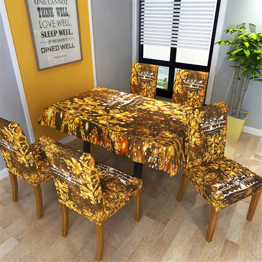 

New Year Christmas Decorations for Home Natal Hotel Restaurant Digital Printed Stretch Chair Cover Tablecloth Custom Wholesale