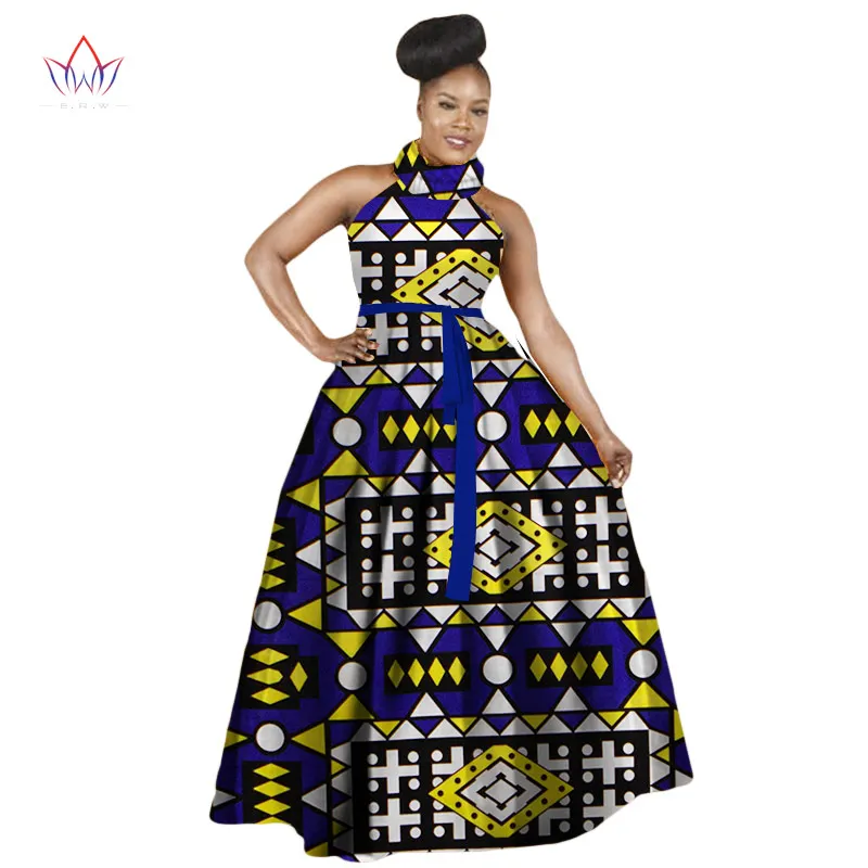 Женское платье, повседневное,, Африканский принт, платья, большой размер, M-6XL платье с лямкой на шее без рукавов, Дашики, длинное платье WY1788 - Цвет: 17