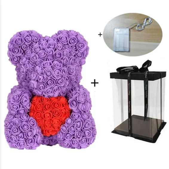 purpleL with box led Романтический подарок на день Святого Валентина 40 см красный медвежонок Teddi цветок розы искусственные украшения Рождественские подарки для свадьбы искусственные цветы - Цвет: purpleL with box led