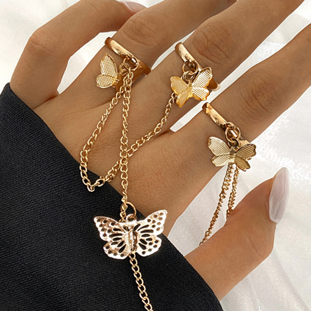 Punk Cool Hiphop Chain Rings Multi-layer Adjustable Open Finger Rings Set Alloy Man Rings for Women Party Gift Jewelry
