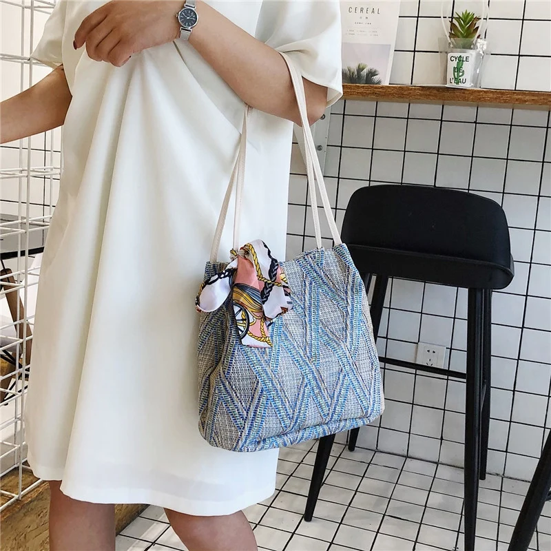 

ABZC-Bohemian Summer Straw Beach Bag Travel Shopping Female Tote Wicker Bags