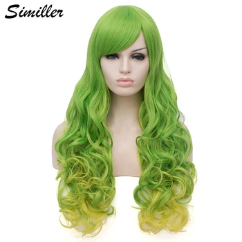 

Similler Women Synthetic Wigs for Cosplay Green T Yellow Ombre Curly Hair Heat Resistance