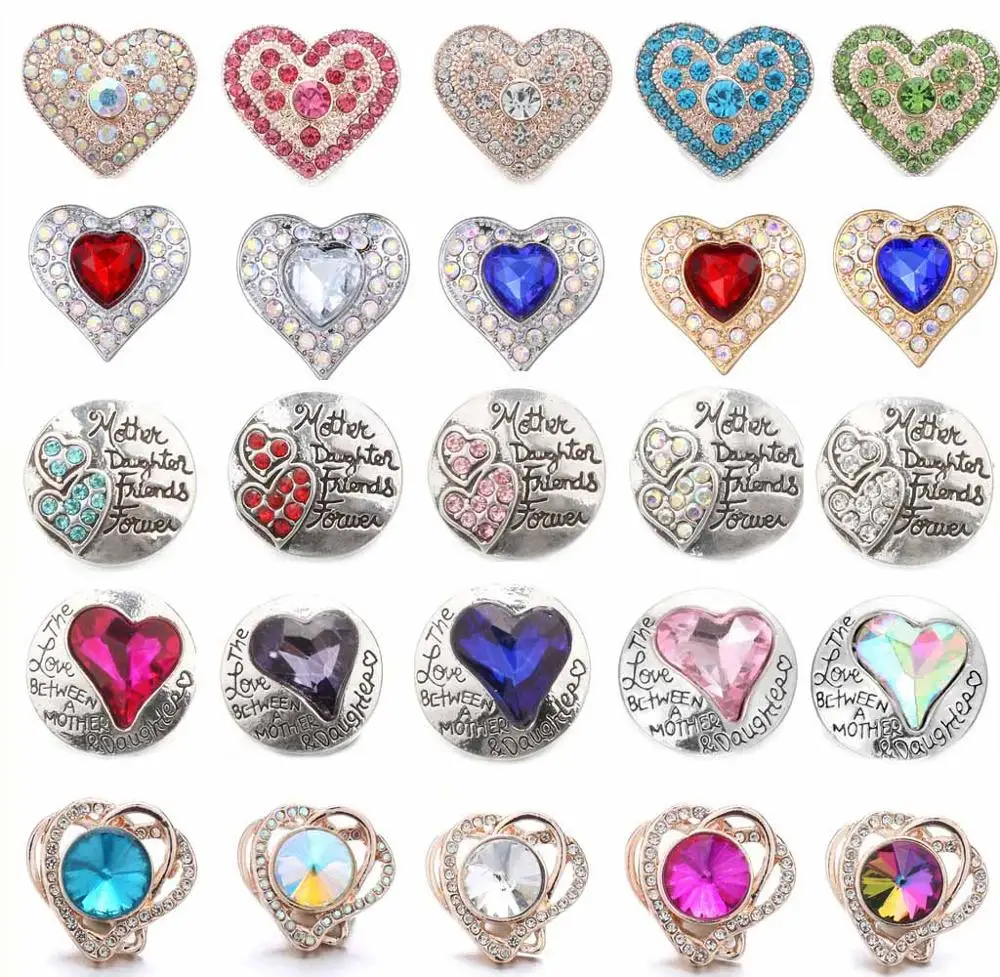 5pcs/lot 2020 New Snap Jewelry Love Heart 18mm Snaps Buttons Fit Button Bracelet Necklace Charms | Украшения и аксессуары