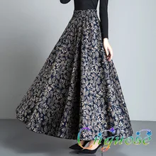 Большой размера плюс 5XL 6XL высокое качество зимние винтажные повседневные модные тонкие цветочные шерстяные длинные юбки женские ретро юбки
