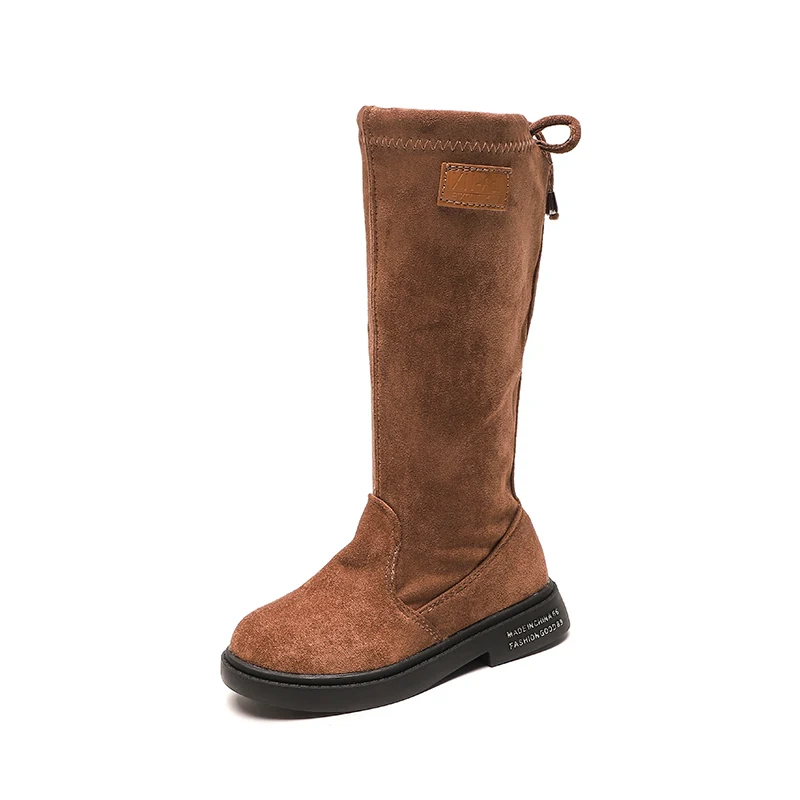 SH047Brown Зимние детские сапоги; кожаная обувь для девочек; модные теплые детские сапоги до колена; однотонные Нескользящие зимние сапоги для девочек; SH047 - Цвет: SH047Brown