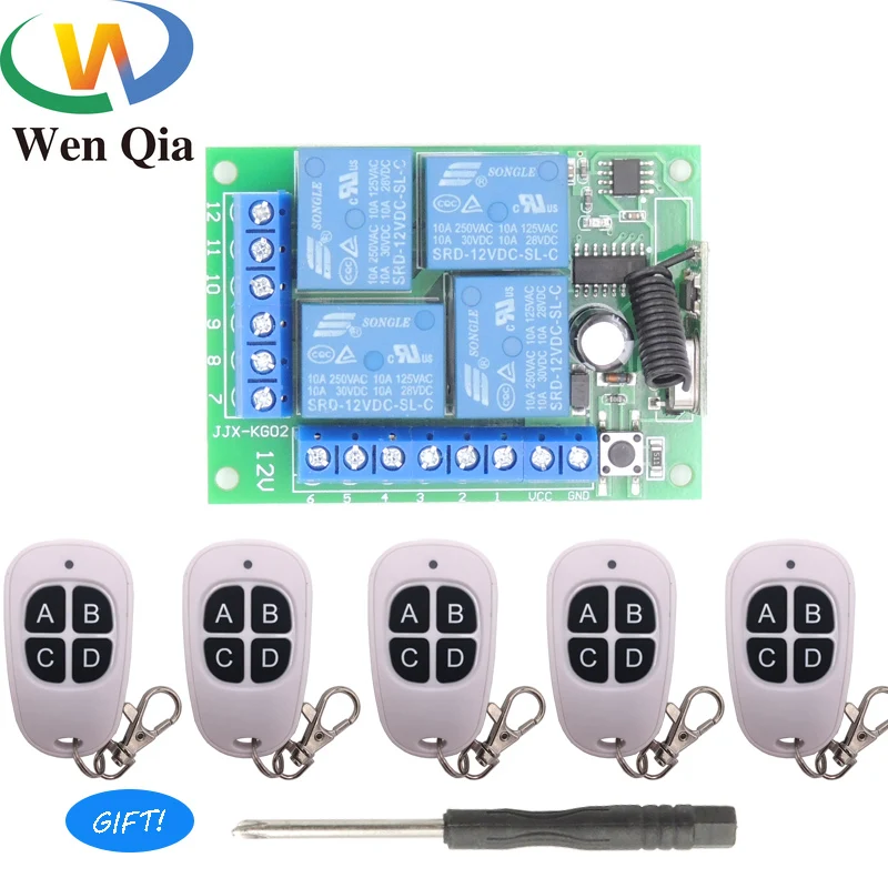 

433Mhz Universal Wireless Remote Control RF Switch DC 12V 4CH Relay Receiver Module Transmitter For DC Motor Forward and Reverse