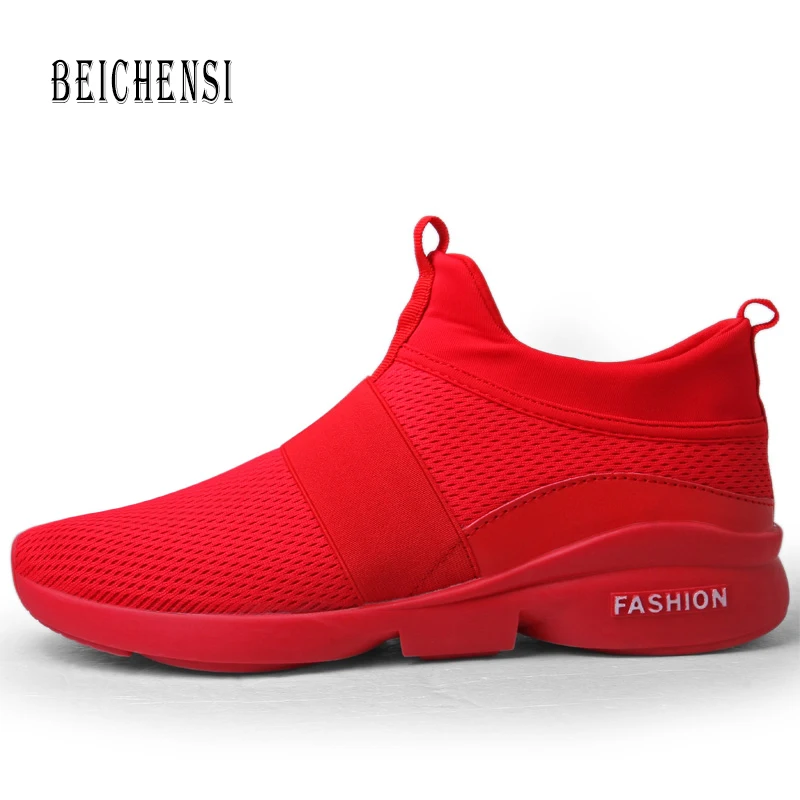 Red Мужские легкие дышащие кроссовки уличные сетчатые Flyknit беговые удобные повседневные туфли больших размеров 39-46 Sapatos De Mujer - Цвет: Red