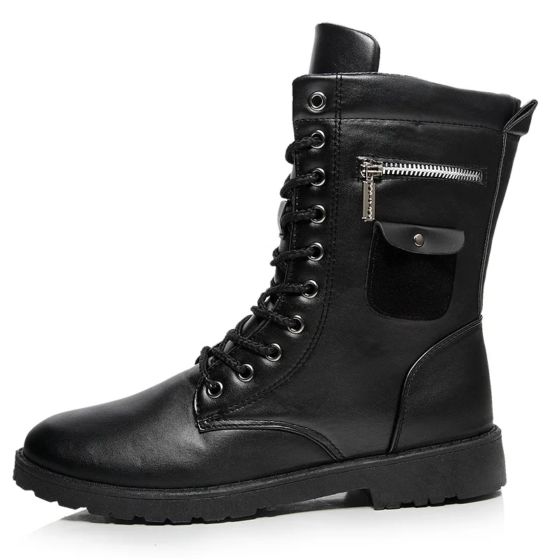 Men Chain Boots Skull Metal Buckle Lace Up Motorcycle Punk Shoes outdoor boots chelsea boots men leather boots