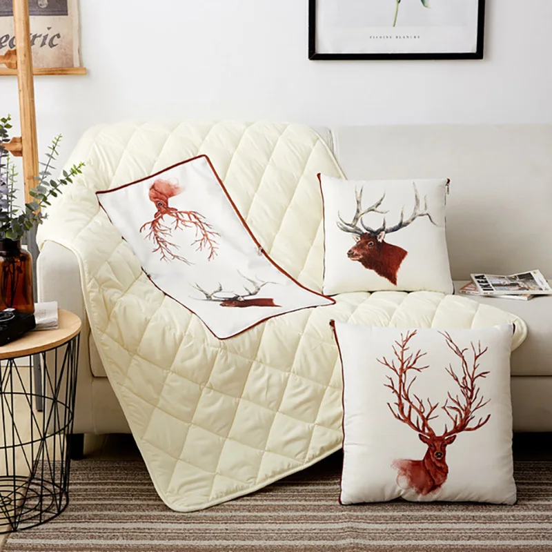 

2 In 1 Pillow Throw Blanket Foldable Cartoon Printing Soft Cushion Throws Pillows Blankets For Bed Car Travel Portable Cushions