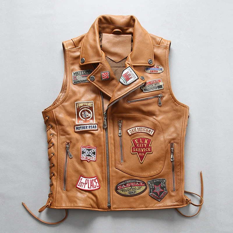 Popular 22085 Read Description! Asian size good quality Cow skin vest men's cowhide leather stylish rider vest