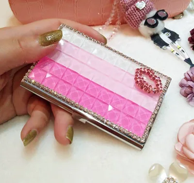 Double-sided Diamond Мода Bling Кристалл Алмаз Нержавеющая сталь Портативный Путешествия Стразы держатель для карт чехол Чехлы для ID банковские карты для женщин Подарки - Цвет: Double-sided Diamond