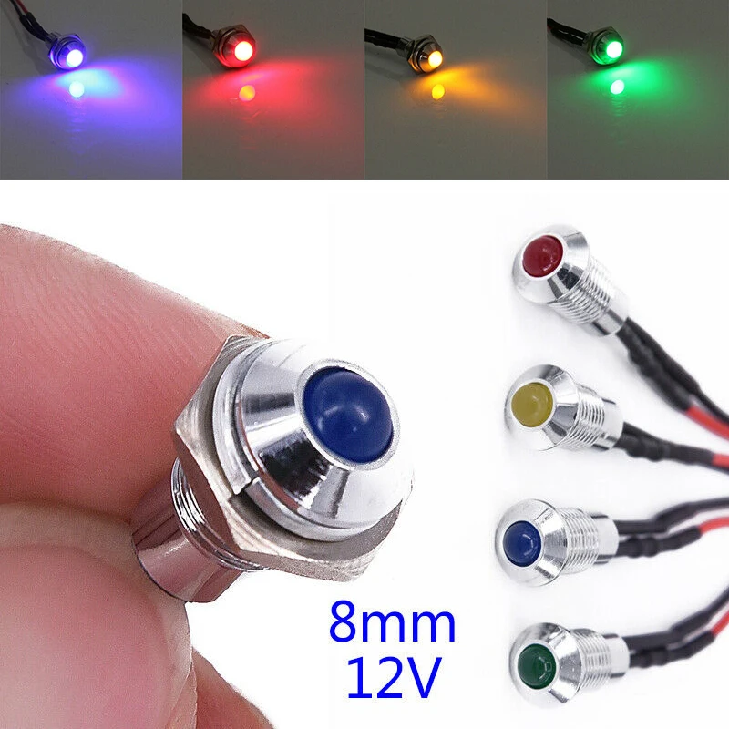 

4 X Red Blue Green Yellow 12V Car Truck 8mm LED Indicator Pilot Dash Light Lamp