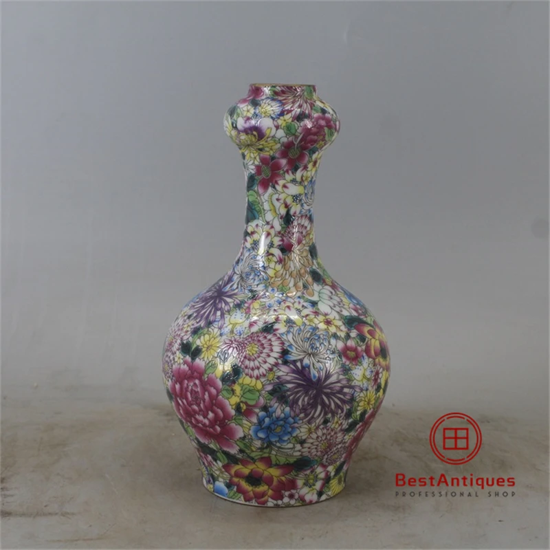 

Qing Yongzheng Famille Rose Gold Garlic Bottle Flower Vase Antique Vase Decoration Hand Painted Porcelain Collection Home Decor