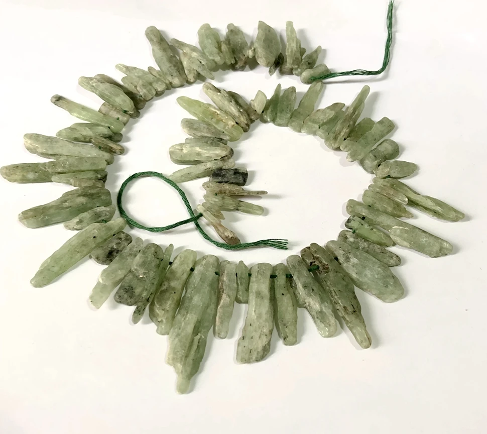 

PANGEM-Sale 1of 15.5" Full Strand 100% Natural Green Kyanite Kunzite Beads,Raw Nugget Gem Stone Long Chip Beads for jewelry diy