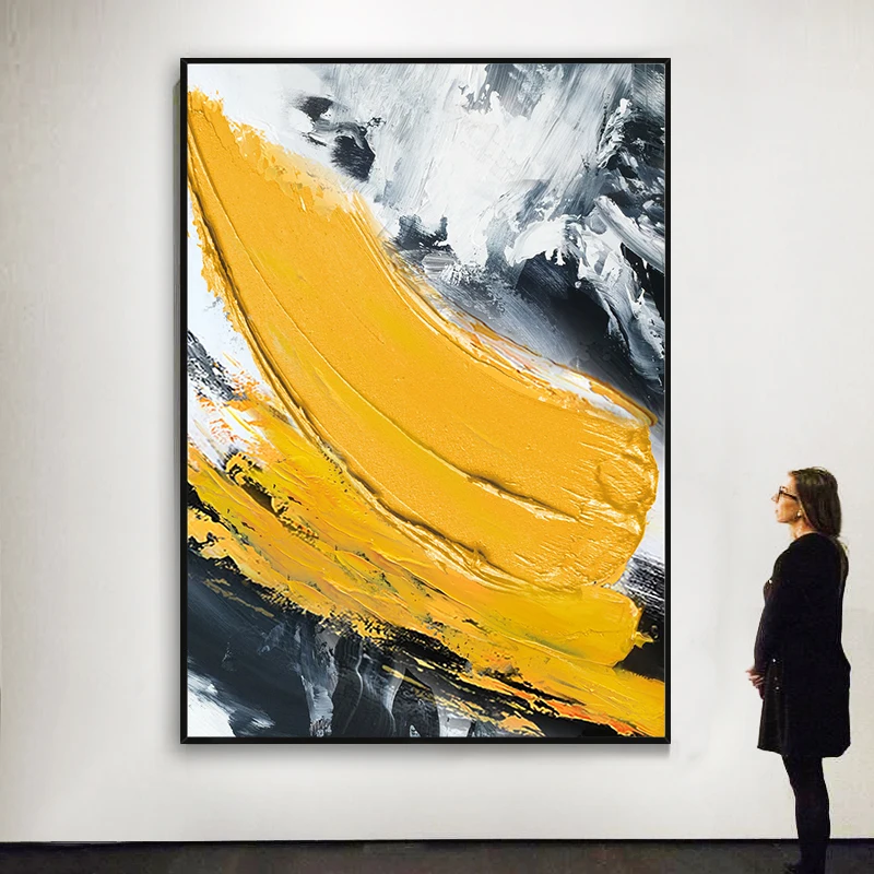 

Decorative Painting three-dimensional Black And White Orange And Gray Abstract Modern Living Room Sofa Hand-painted Oil Painting