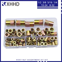 Rivet Nut Metric Threaded Rivnut Nutsert Insert Rivetnut Carbon Steel Zinc Plated Assortment Kit Set 1/2 3/8 5/16 1/4 10-24 8-32