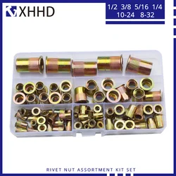 Rivet Nut Metric Threaded Rivnut Nutsert Insert Rivetnut Carbon Steel Zinc Plated Assortment Kit Set 1/2 3/8 5/16 1/4 10-24 8-32