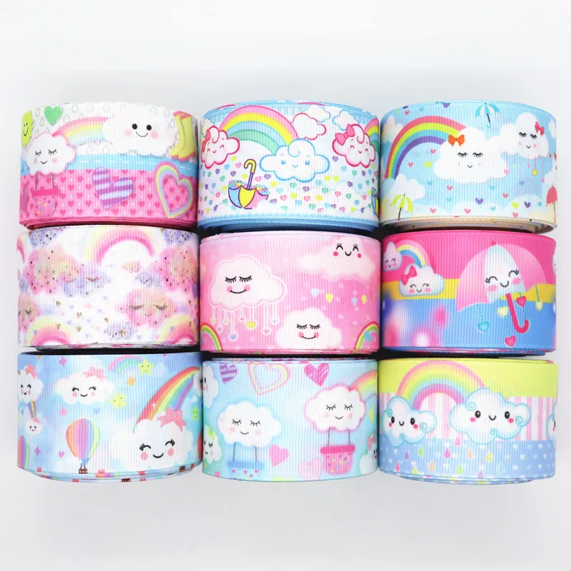 5 ярдов 1 ''(38 мм) Радуга облако печатных Grosgrain ленты для волос бант DIY материалы